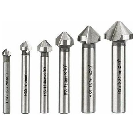 Fraise à Chanfreiner, Fraise Conique Métal Foret à Noyer en Acier Rapide HSS 6.3/8.3/10.4/12.4/16.5/20.5mm 6 PCS - (1/5)