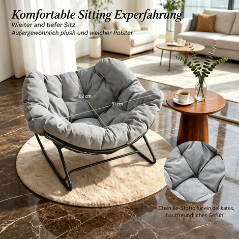 Fauteuil suspendu extérieur en forme d'œuf, chaise balcon semi-circulaire à bascule, siège relax individuel pour salon (livré sans coussin, fauteuil seul) (1/4)