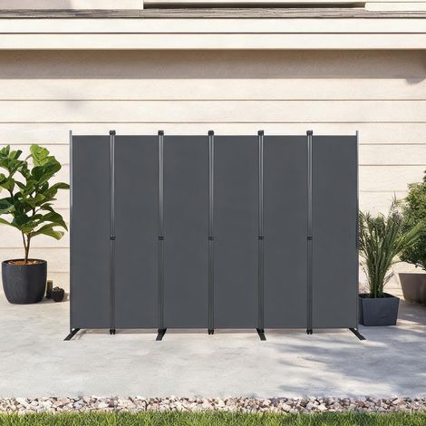 Paravent 6 panneaux en tissu Oxford avec cadre en fer gris foncé (1/5)