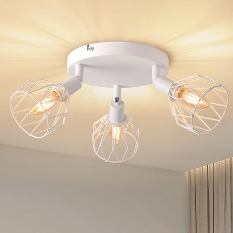 Plafonnier Spots, 3 Spots de Plafond Led Intérieurs Base E14, Spots de Plafond Blancs avec Base Ronde, Plafonnier Pivotant LED Plafonnier (Sans Ampoules). (1/5)