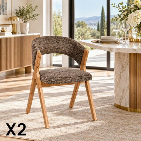 Chaise marron bois et tissu, forme ronde (lot de 2) AGADE (1/5)