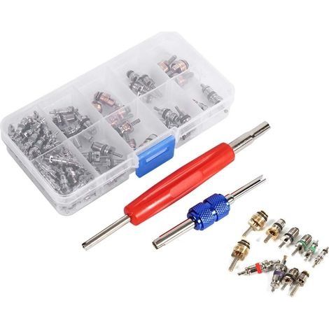 Kit De Noyau De Valve Climatisation Voiture, 102 Pièces A/C R134A/R12 Kit De Outils De Noyaux De Valve De Clim De Réfrigération De Voiture (1/4)