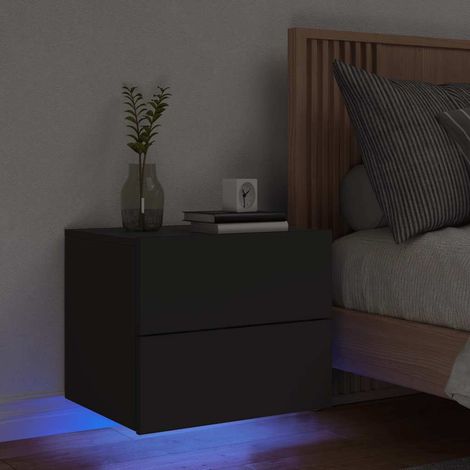 Table de chevet murale avec lumières LED-Table de nuit flottante à LED noir 291170 (1/5)