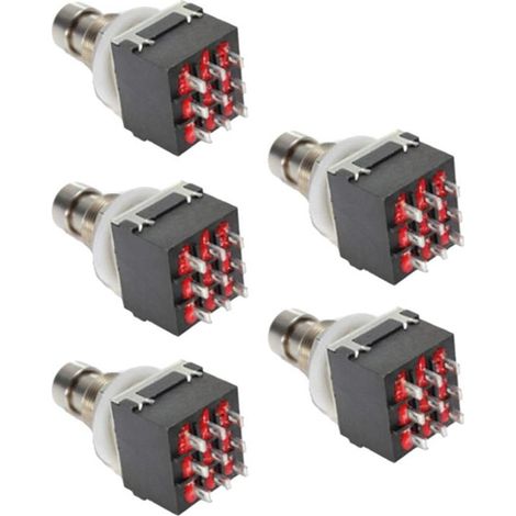 5 Stück 3PDT 9-Pin Druckknopf-Fußschalterbox Stomp Gitarreneffektpedal-Fußschalter True Bypass Metallschalter Schwarz