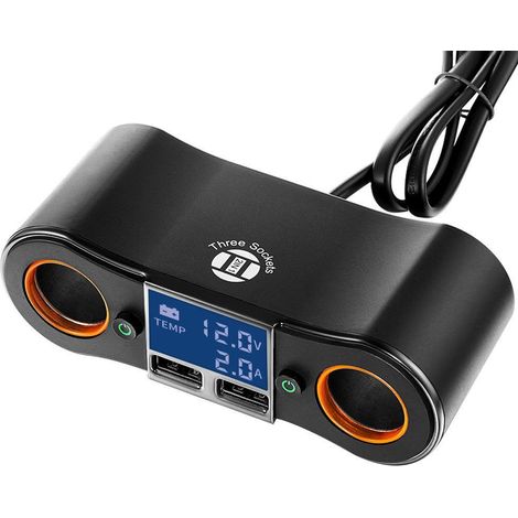 Chargeur de voiture haute puissance ZNB02 avec affichage numérique et interrupteur indépendant, charge rapide QC3.0 – Noir (1/3)
