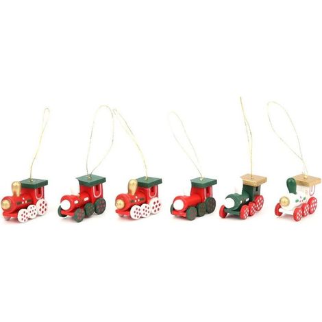 Aiperq Set of 6 Cute Wooden Mini Trains, Kids Gift Toy Steam Train Red Ornament for Christmas Party Kindergarten Decorations (Red)