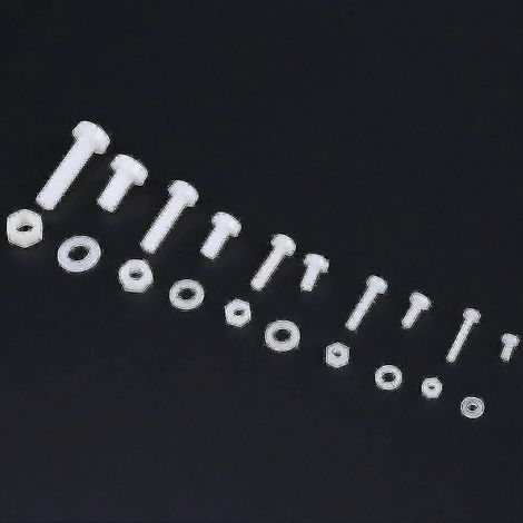 Kit de 150 vis, boulons, écrous et rondelles assortis, en nylon blanc, tailles M2, M2.5, M3, M4 et M5. (1/5)