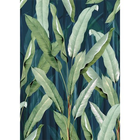 Art for the Home  - Fototapete Blätter - Blau/Grün - 280cmx200cm