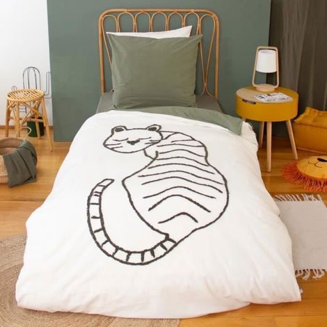 Parure de lit imprimée - COTE DECO - Tigre tufté - 140x200 cm - Housse de couette + Taie d'oreiller