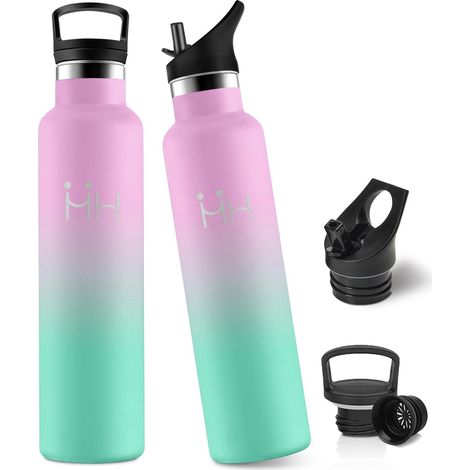 Gourde Inox 1L avec Paille, Gourde Isotherme à Double Paroi, Bouteille Acier Inoxydable, Étanche et Réutilisable, sans BPA, Bouteille D'eau pour Camping, Randonnée, Sport (1/5)