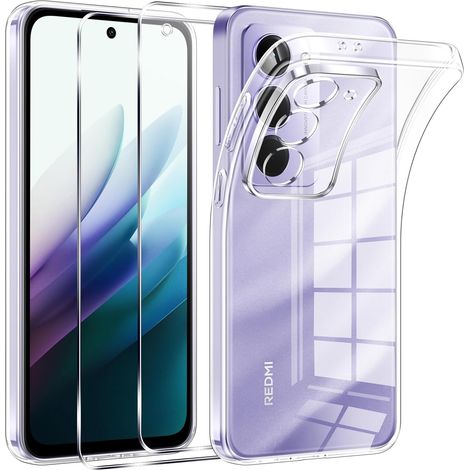 Coque pour Xiaomi Redmi 15 4G/5G avec 2 Pièces Protection Écran Verre Trempé,Ultra Transparente Silicone en Gel TPU Souple pour Xiaomi Redmi 15 5G Couqe,Antichoc Anti-Jaune Etui Bumper (1/5)
