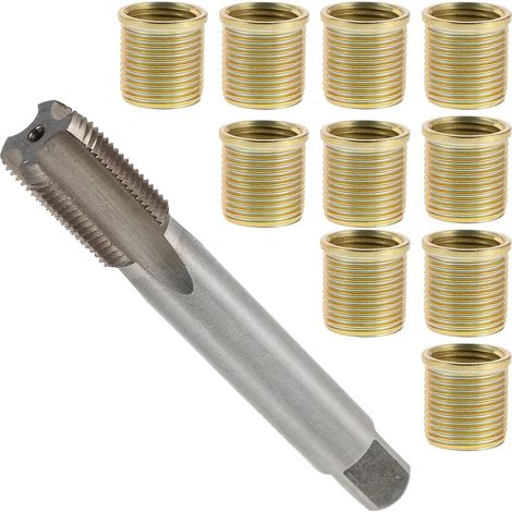 Kit de Réparation de Bougies D’Allumage 11 Pièces M14X125 Tarauds et Inserts Métalliques Haute Résistance Outils de Refiletage pour Moteurs à Essence Restauration Précise des