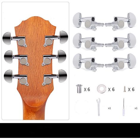 Pégs de Guitare Acoustique en Métal Chromé ( Totalement Fermés) - Jeu Complet de Machine Heads pour Guitare (1/3)