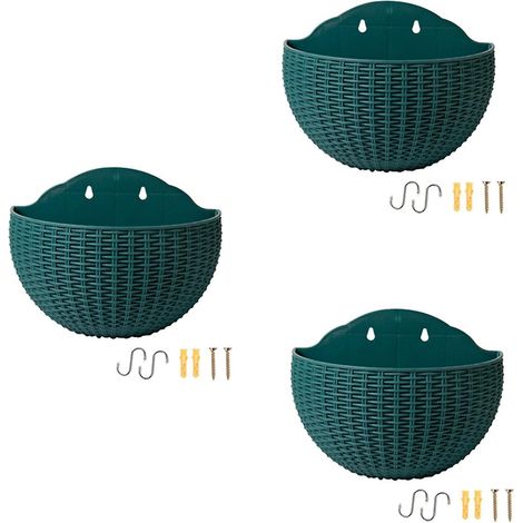 Pots de fleurs muraux vert foncé, pots de fleurs muraux semi-circulaires avec drainage (1/5)