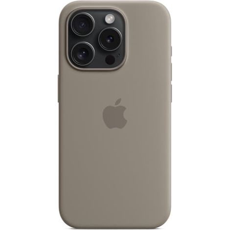 Étui magnétique en silicone pour iPhone 15 Pro Max, compatible MagSafe, gris.