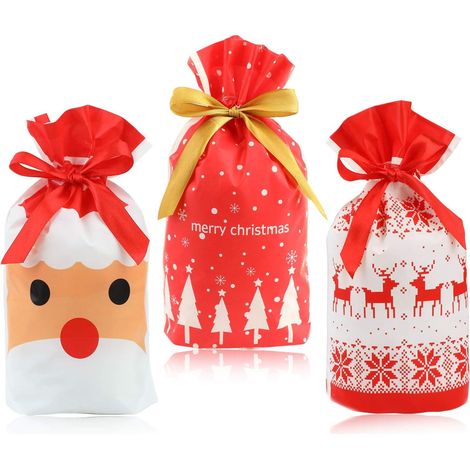 Set di 30 sacchetti per feste di compleanno di Natale, sacchetti regalo di Natale in plastica, sacchetti per caramelle, bomboniere per feste di compleanno per bambini, confezioni regalo per feste di N (1/5)