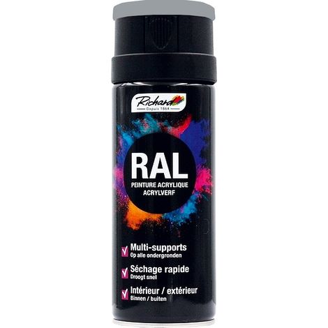 Aérosol peinture acrylique RICHARD multi-supports RAL Gris et Noir 400 ml Couleur RAL: RAL 7040 GRIS FENETRE