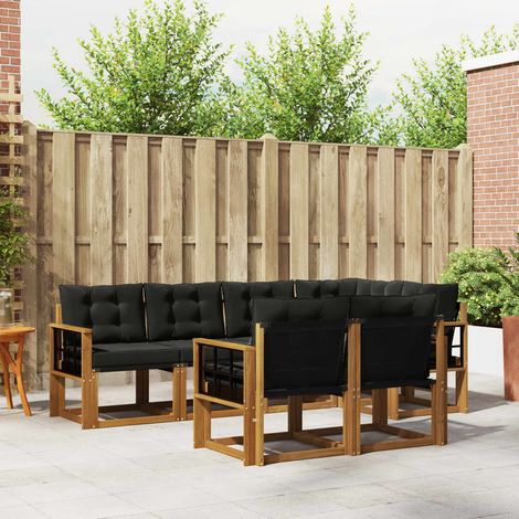 Set di divani da esterno componibile in legno massello di acacia e textilene, naturale e nero, 7 pz, 66.08kg - PANGIVO (1/5)