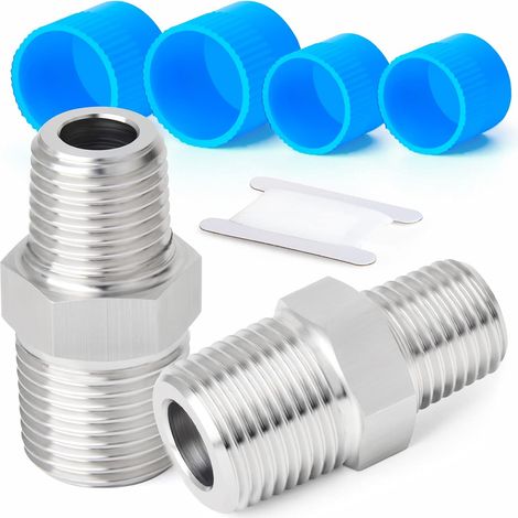 Lot de 2 Réducteurs Filetage 3/8" Mâle x 1/2" Mâle - Acier Inoxydable SUS 304, Connecteurs Tuyauterie Hexagonaux (1/5)