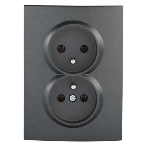 Kanlux – Prise murale double encastrée 16A – 2 sorties – Graphite – Connecteur à vis – Indice de protection IP20 – Installation standard