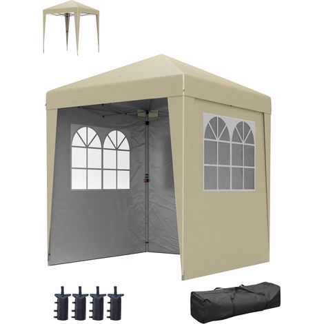 Tonnelle barnum de jardin pop-up pliant réglable en hauteur protection UV 30+ 3 parois latérales beige