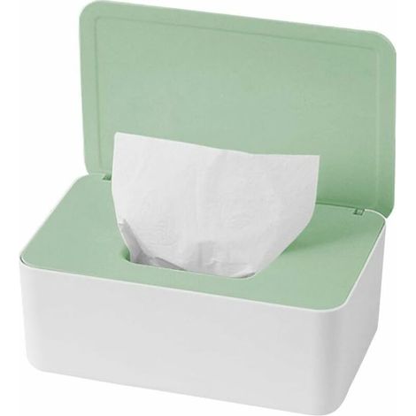 Green Mobility-Boîte de Mouchoirs Humides, Boîte à Lingette, Boîte de Rangement étanche à la Poussière pour Lingettes Humides avec Couvercle pour Bureau Domicile, Blanc et Vert (1/5)
