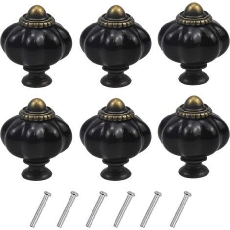 (Black) Set of 6 vintage pumpkin-shaped furniture handles, drawer knobs with screws for kitchen cabinets, dressers and wardrobes