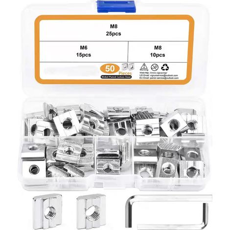 50-teiliges Set T-Mutter, Profilmutter aus Edelstahl 304, M6M8-Gleitmutter, für die Installation mechanischer Befestigungselemente