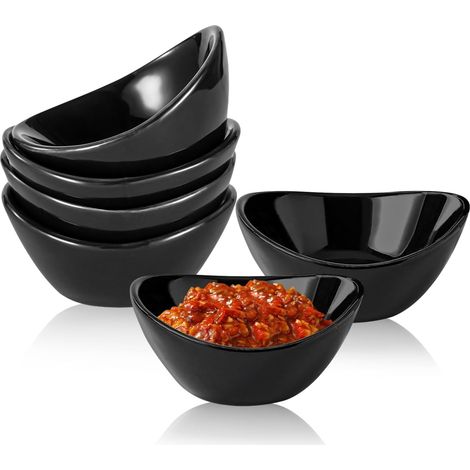 Lot de 6 bols à sauce en céramique pour sauce, sauce barbecue, glace, dessert, fruits, collations, sauce tomate (noir) (1/5)