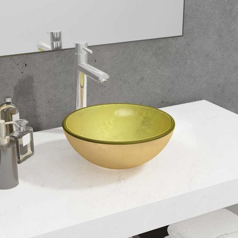 Lavabo de bain-Vasque Verre trempé 30x12 cm Doré 835083 (1/5)