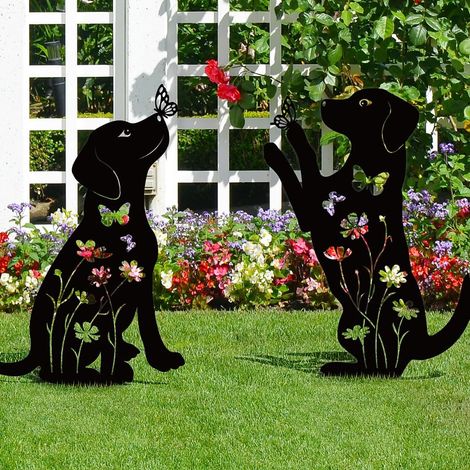 Décoration de jardin en métal pour chien (lot de 2), piquets décoratifs pour chiot, décoration extérieure pour chien, art de jardin pour chien (1/5)