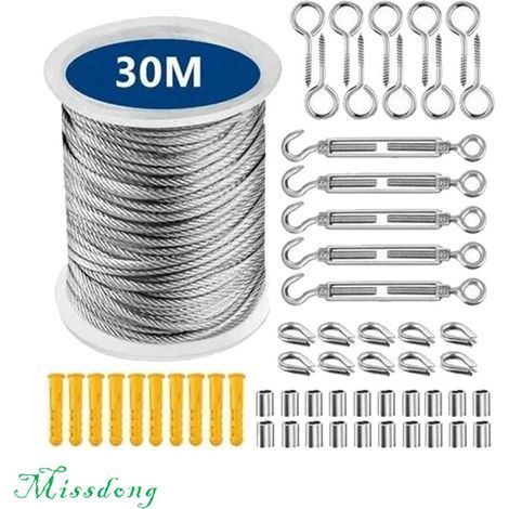 Stainless Steel Cable, Stainless Steel Hanging Rope, Outdoor Clothesline, Outdoor Steel Clothesline, Outdoor Metal Cable, Clothesline (30M) (1/4)