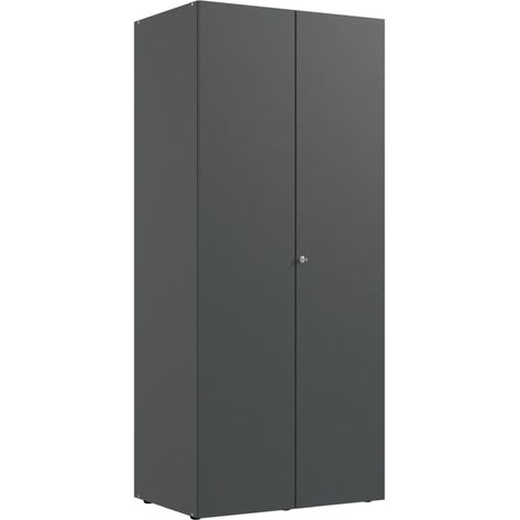 Armoire de rangement avec serrure en bois mélamine coloris graphite - longueur 80 x hauteur 185 x profondeur 54 cm