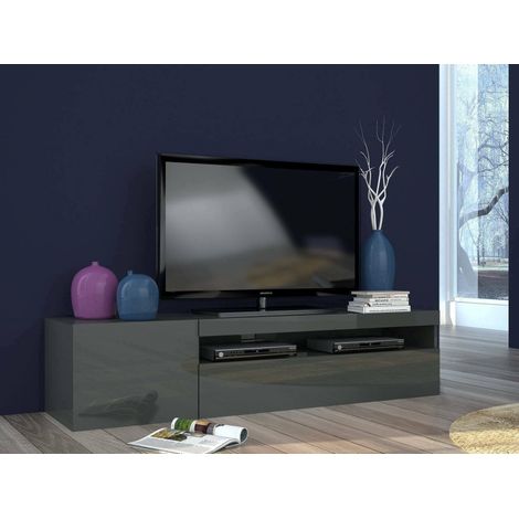 Dmora - Meuble TV Dmontù, Buffet bas de salon, base meuble TV, 100% Made in Italy, 150x40h37 cm, Anthracite Brillant (1/4)