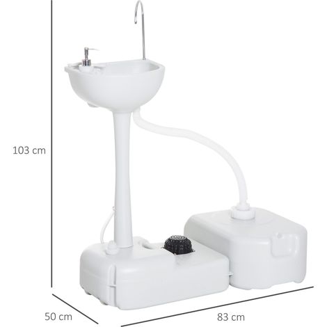 Lavabo portatile Outsunny per attività all'aperto o campeggio con serbatoio di recupero acqua da 17 litri, dispenser di sapone e 2 ruote, in HDPE, 83x50x103 cm, grigio chiaro.