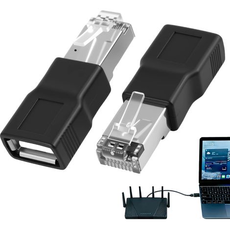 2PCS Adaptateur USB vers RJ45 Ethernet, Adaptateur Rj45 USB, Adaptateur Ethernet vers Port Réseau, Connecteur Mâle vers Femelle pour Routeur, Ordinateur Portable, PC, Accessoire Réseau Compact, Noir (1/5)