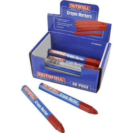 Faithfull Red Crayon Marker (CDU 30 Pack) - Bright Red Color for Art and Writing (1/3)