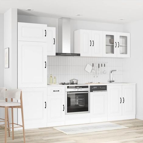Ensemble de 8 meubles de cuisine blanc en bois d’ingénierie avec portes vitrées - PANGIVO (1/5)