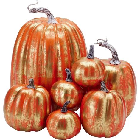 Citrouilles artificielles de différentes tailles, citrouilles en mousse, décoration de table rustique d'automne pour Halloween, Thanksgiving ou une étagère, 7 pièces (1/5)