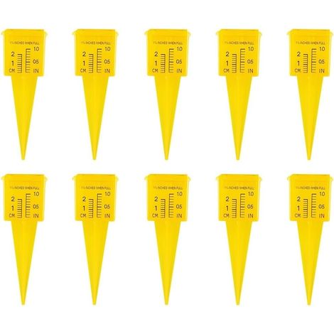 Pluviomètre de jardin - Lot de 10 - Plastique jaune - Mesure précise pluie - Pelouse et terrasse - 13,5 x 4,8 cm (1/5)