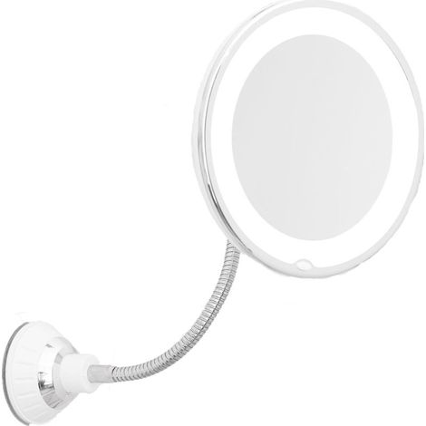 Miroir Coiffeuse grossissant avec lumière LED Rotatif à 360° Miroir Mural avec Bras Flexible et Ventouse puissante Miroir Salle de Bain
