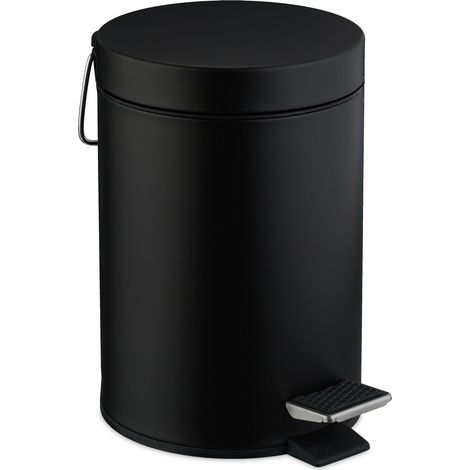 Relaxdays cosmetic bin, 3 litres, removable inner bucket, metal, for bathroom & guest WC, black pedal bin