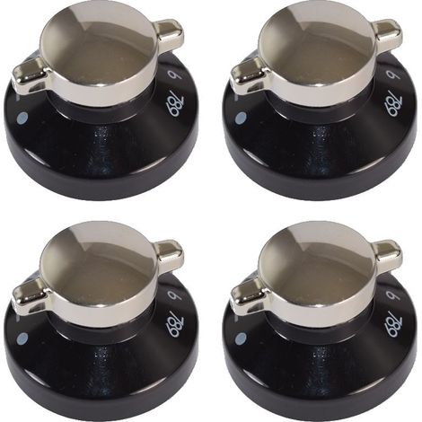 Stoves Compatible Black Silver Replacement Oven Cooker Hob control Knob Pack of 4 (1/2)
