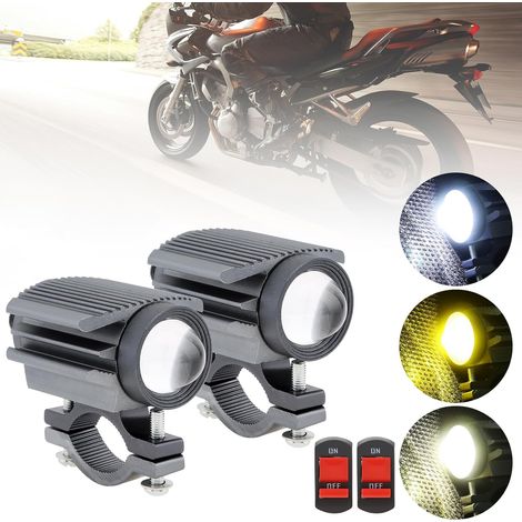 2PCS LED Motorcycle Headlight, 32W 4 Modes Hi/Lo 6500K Yellow/White Beam Waterproof Auxiliary Spotlight for Tractor Truck ATV UTV SUV Boat 9V-85V, Black