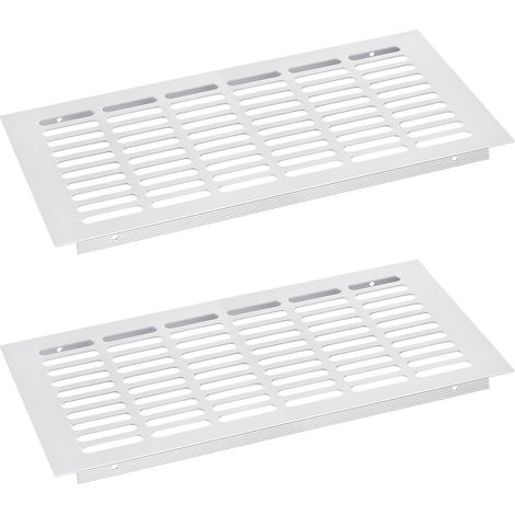 Grille de Couverture de Bouches d'Aération, 2 Pièces 350 x 150 mm en Alliage d'Aluminium, Grille de Ventilation Rectangulaire à Persiennes (Argent) (1/5)