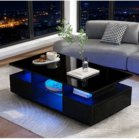 Table salon rangement LED 100 x 50 x 36 cm noir OKMYHOME (1/5)