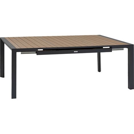 Tavolo da giardino quadrato allungabile évasion con effetto legno miele e argilla, 10 posti a sedere in alluminio verniciato - Hespéride