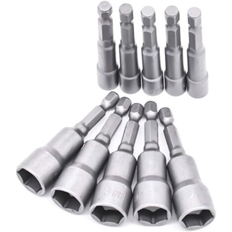 Adaptateur Douille Visseuse 10 Pièces 6 19mm Hexagonal Acier au Chrome Vanadium Pour Tournevis à Écrou, Perceuse, Clé à Douille (1/5)