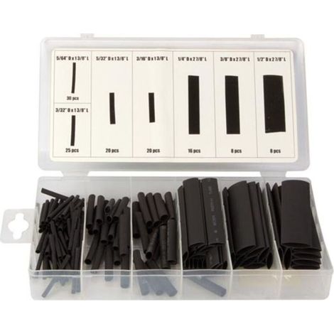Gaine thermorétractable noire 127 pièces – Set de 30 x 2.0 x 40 mm à 8 x 13.0 x 85 mm – HAS07 pour applications électrotechniques (1/5)