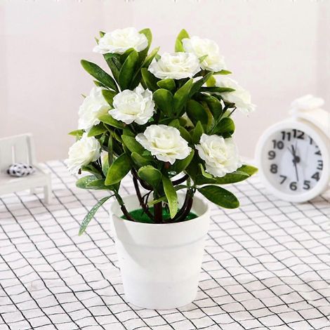 Roses artificielles en pot pour décoration extérieure/jardin, bureau ou maison NOUVEAUblanc (1/5)